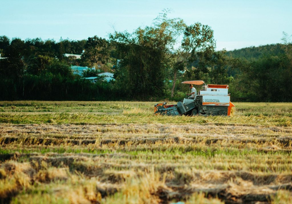 Traktor a tarlón betakarítás után